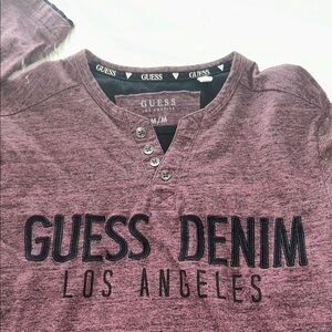 Guess Maroon Black Logo Long Sleeve Henley EUC